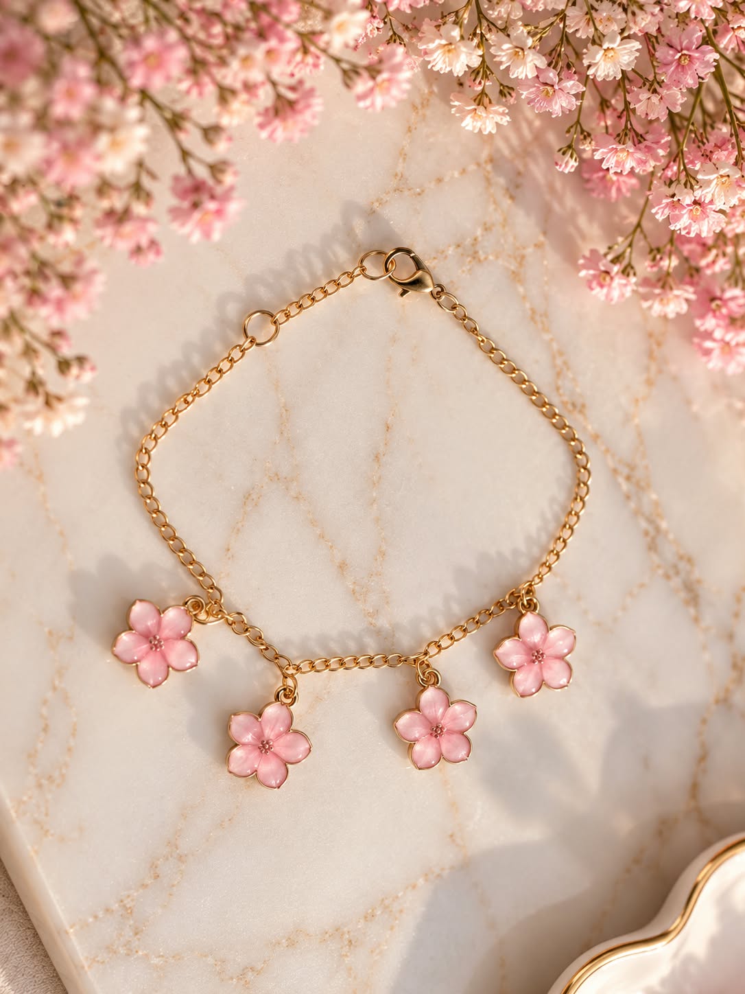 bracelet à fleurs roses